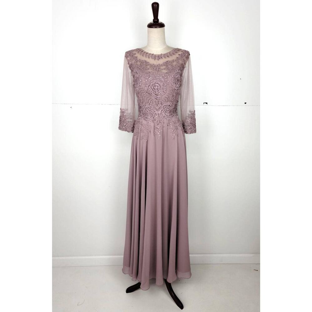 Chicas Missy Maxi Dress Lace Sleeve Gown Women Size XL Mocha Formal Elegant NWT